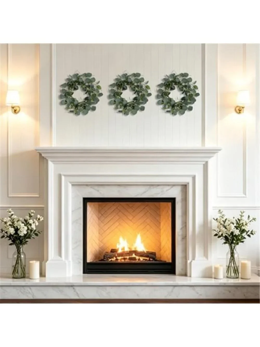 Eucalyptus Leaves Wreath Metal Polyester Green Wreath 15 Inches for The Front